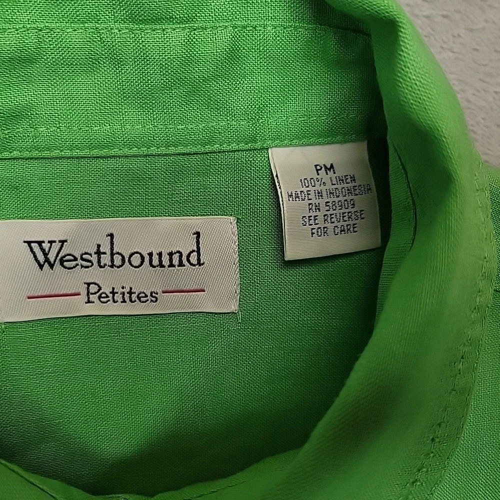 Westbound Shirt Womens PM Green 100% Linen Long Sleeve Button Up‎ Casual Classic